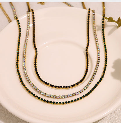 18K Gold Plated Stainless Steel Micro-Paved Green & Black Crystal Necklace – High-End Minimalist Jewelry