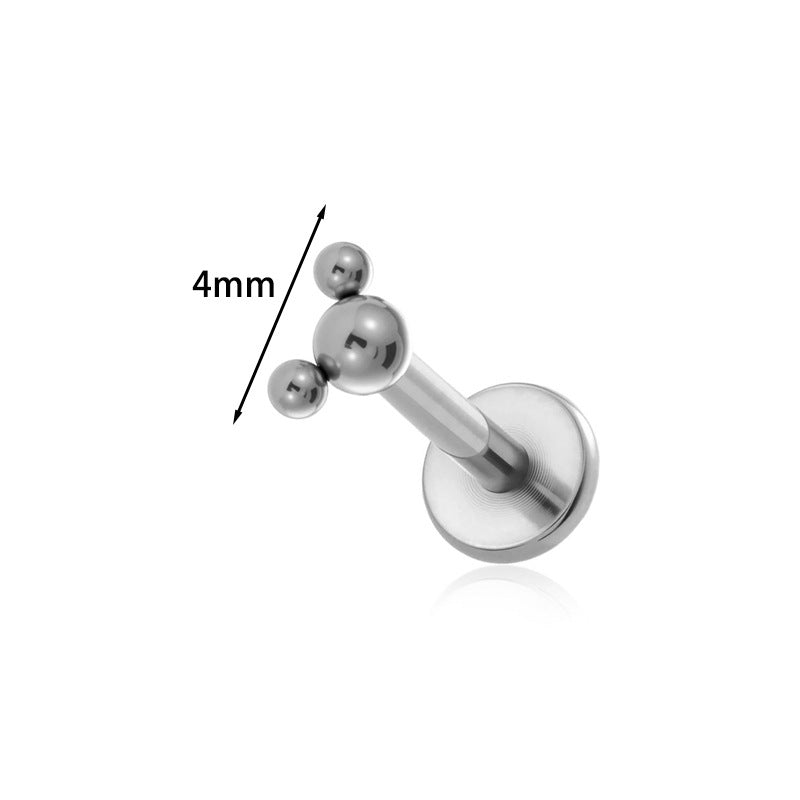 ASTM F136 Titanium Triple Bead Threadless Labret Stud – Push Pin Flat Back Cartilage & Lip Piercing