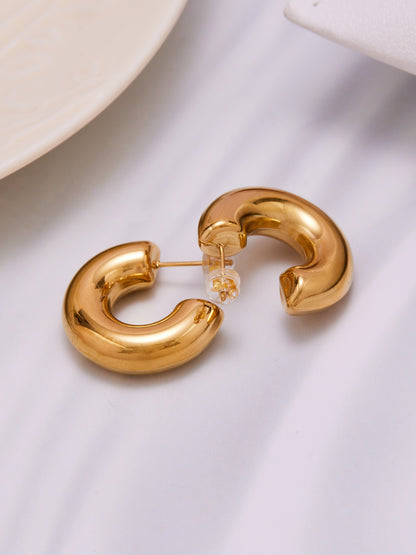 Hollow Smooth C-Shaped Hoop Earrings – Minimalist Stainless Steel Polished Statement Jewelry | WANTI Jewelry