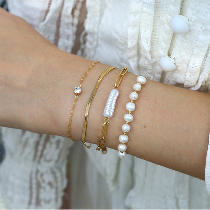 18K Gold Plated Stainless Steel Pearl Bracelet – Elegant Layered Chain Design | Timeless Fashion Jewelry Gift for Women