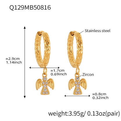Stainless Steel Zircon Bird Pendant Layered Earrings Set | Trendy Dangle Hoop Earrings | Hypoallergenic Fashion Jewelry for Women