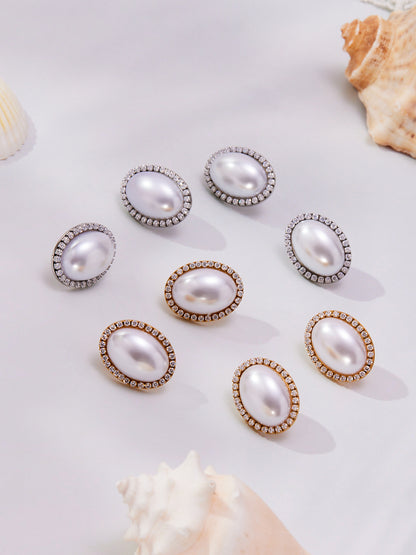 Stainless Steel Oval Pearl Zircon Earrings – Elegant Minimalist Drop Earrings for Women | High-End Fashion Jewelry