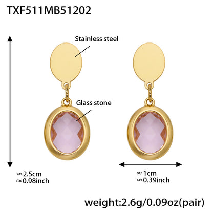 Candy Color Oval Glass Stone Necklace, Bracelet & Earrings Set – Stainless Steel | Fashion Jewelry | Colorful Minimalist Accessories