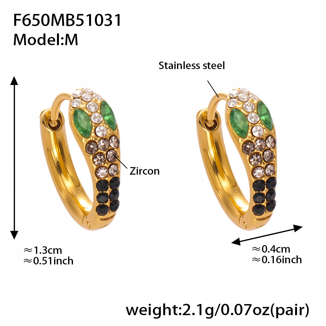 Colorful Zircon Snake Hoop Earrings | Stainless Steel Serpent Earrings Set – WANTI Jewelry