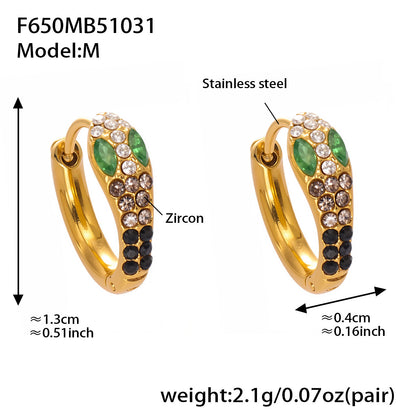 Colorful Zircon Snake Hoop Earrings | Stainless Steel Serpent Earrings Set – WANTI Jewelry
