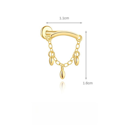 ASTM F136 Star/Moon Chain Tassel Threaded Cartilage Piercing Earrings Ear Studs