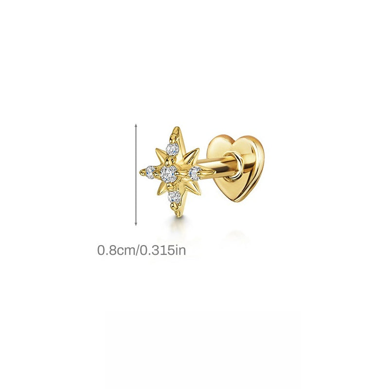 ASTM F136 Multi-Layer pendant zircon heart shape flatback ear Piercing Earring stud
