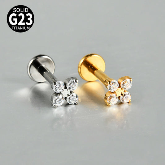 Four Leaf Flowers Flatback Threadless Labret Ear Piercing