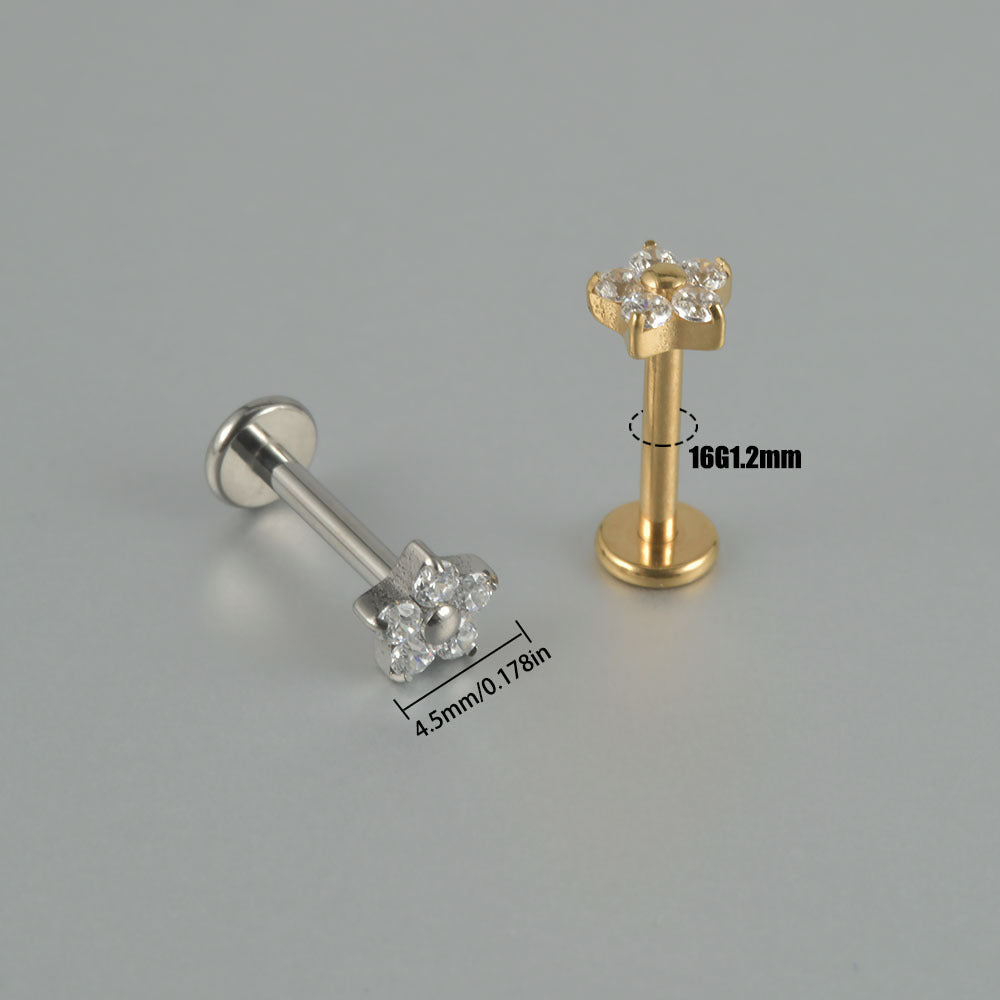 Small Flower 5 Zircon Stone Labret Tragus Piercing Jewelry