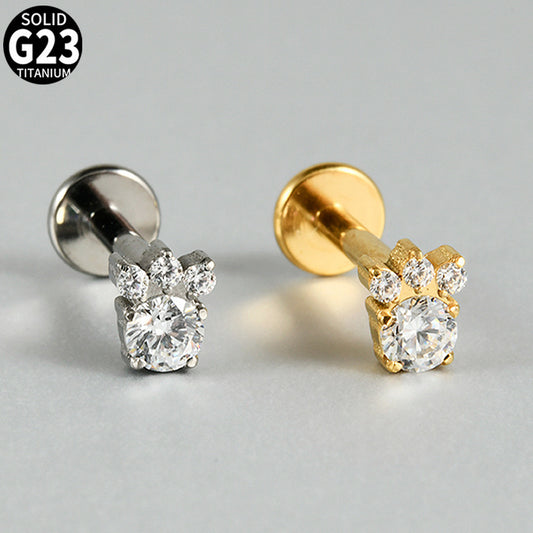 Cute Dog pet footprint zircon stone flatback labret ear piercing