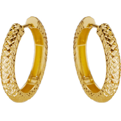 14K Solid Gold Engraved Large Hoop Earrings – Classic Gift for Women