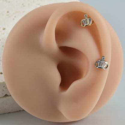 Princess Crown Zircon Crystal flatback Threadless Labret Ear Piercing