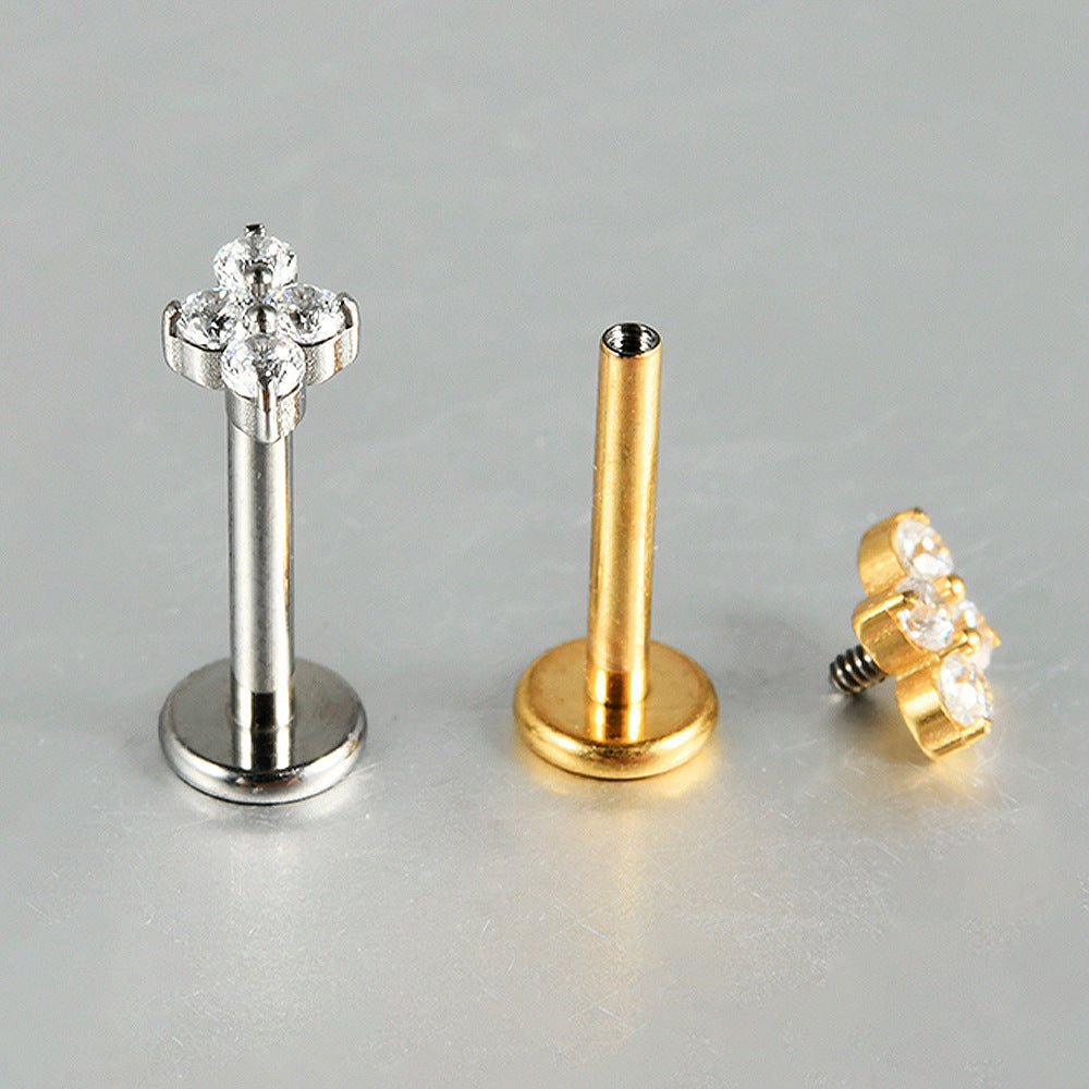 Four Leaf Crystal Little Threadless Labret Ear Piercing