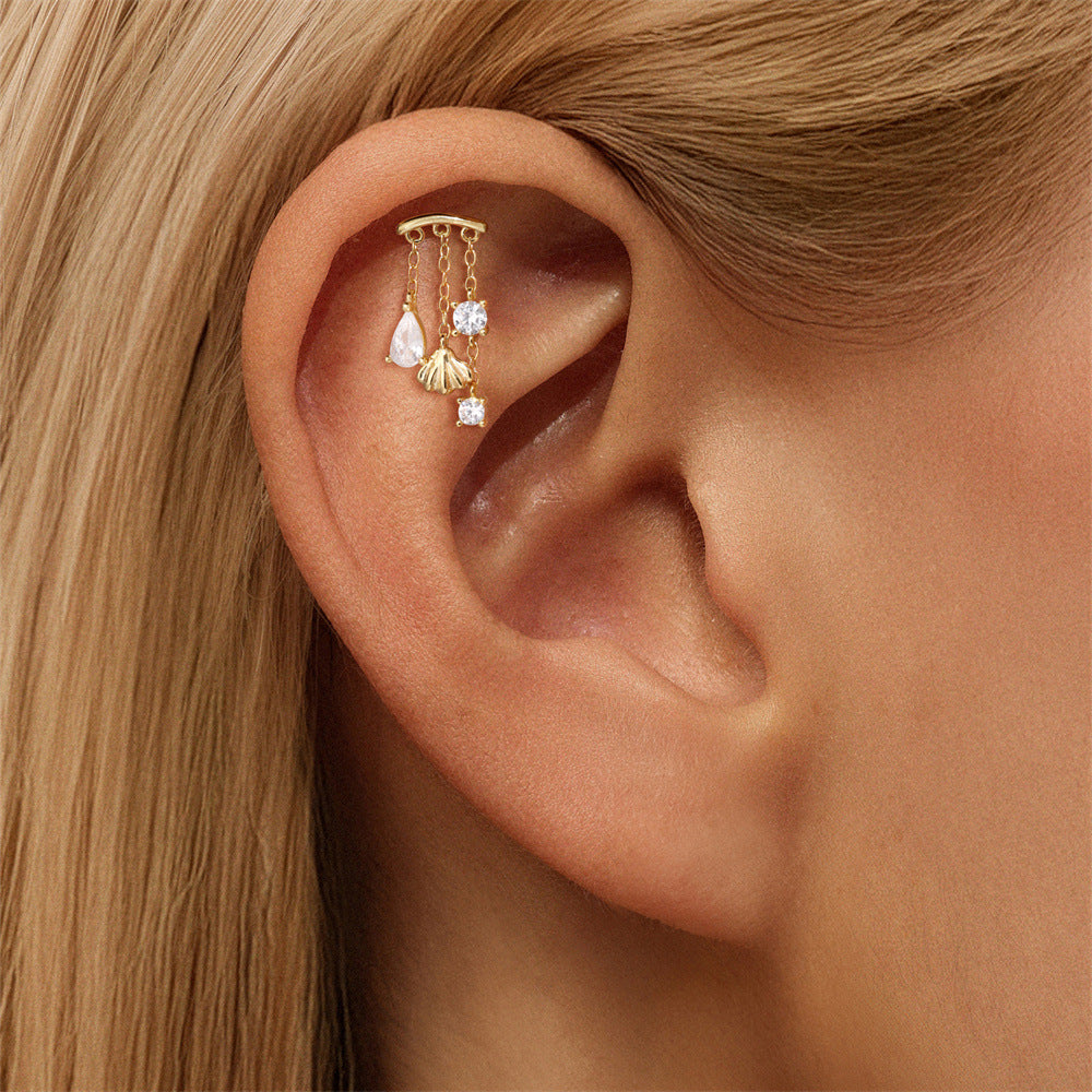 ASTM F136 Tassel Star  Moon Zircon Flat back threadless Cartilage Piercing Earring