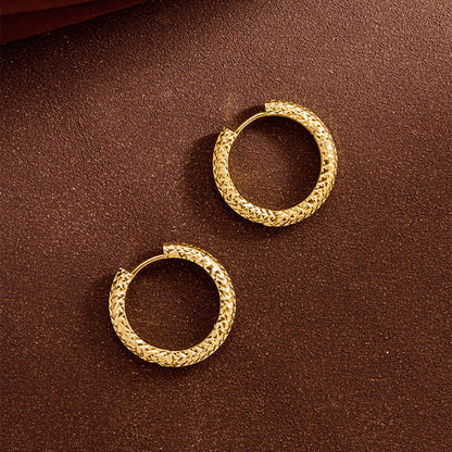 14K Solid Gold Engraved Large Hoop Earrings – Classic Gift for Women