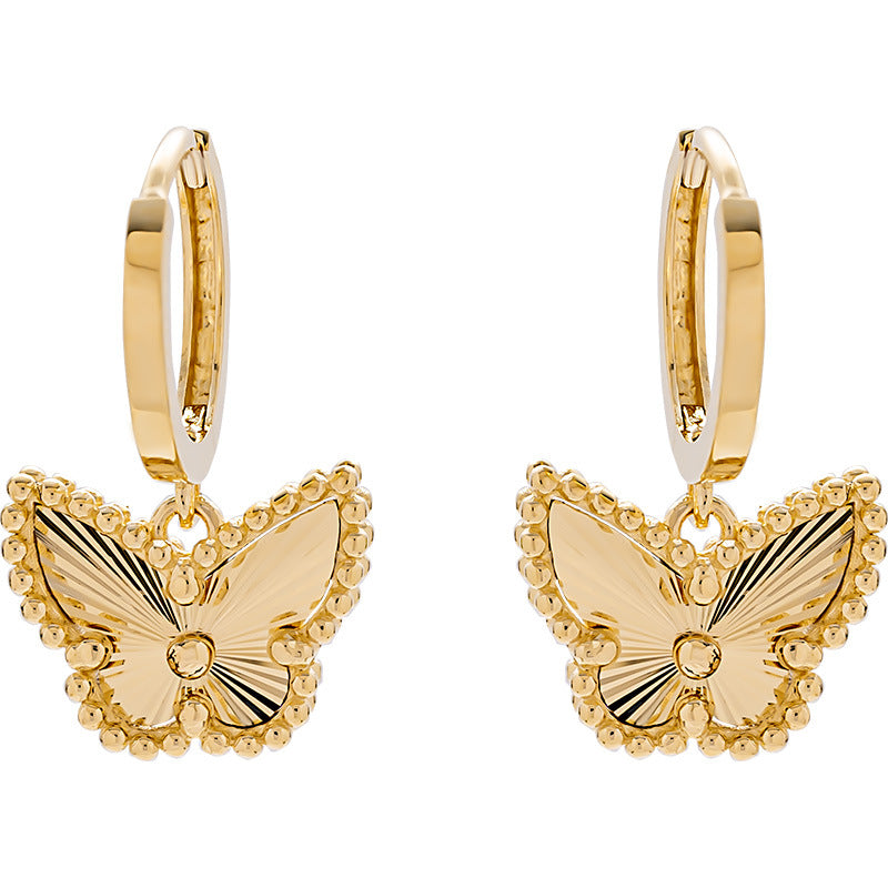 14K 18K Solid Gold Butterfly Pendant Hoops Earrings
