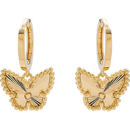 14K 18K Solid Gold Butterfly Pendant Hoops Earrings
