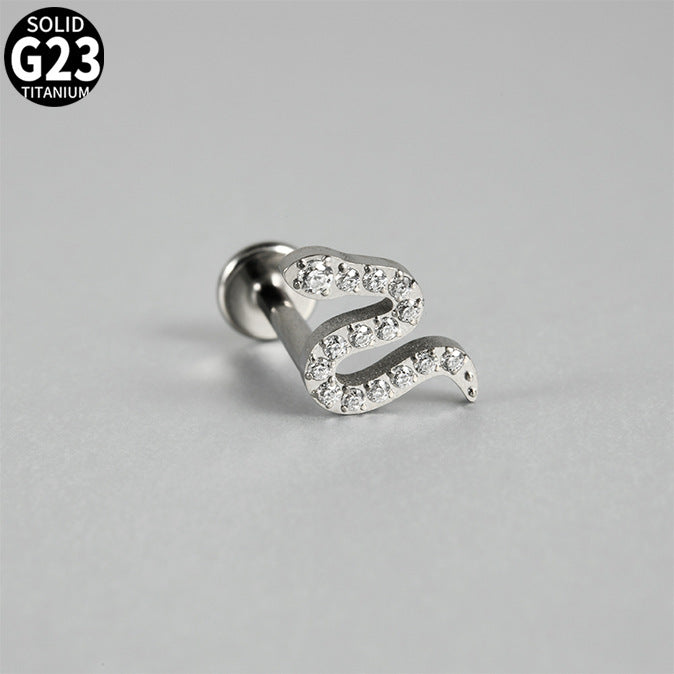 G23/F136 Little Snake CZ threadless flatback Labret Ear Stud body piercing