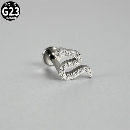 G23/F136 Little Snake CZ threadless flatback Labret Ear Stud body piercing