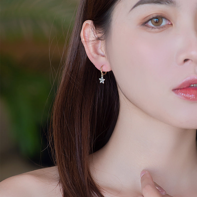 14K Solid Gold Flower Pendant Huggie Hoop Earrings with Zircon – Elegant Drop Jewelry