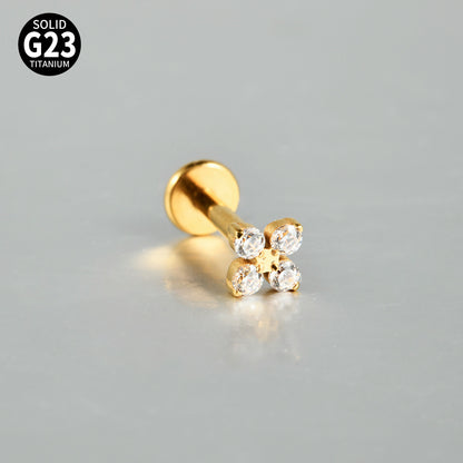Four Leaf Flowers Flatback Threadless Labret Ear Piercing