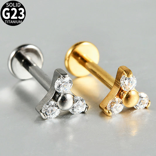 Triangle Flower Zircon Stone Threadless Flatback Labret Ear Piercings