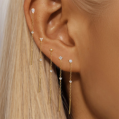 ASTM F136 Star/Moon Chain Tassel Threaded Cartilage Piercing Earrings Ear Studs