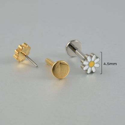 18G Daisy Flower Titanium Push-in Ear Labret Pin Piercing
