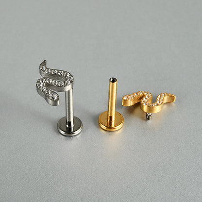 G23/F136 Little Snake CZ threadless flatback Labret Ear Stud body piercing