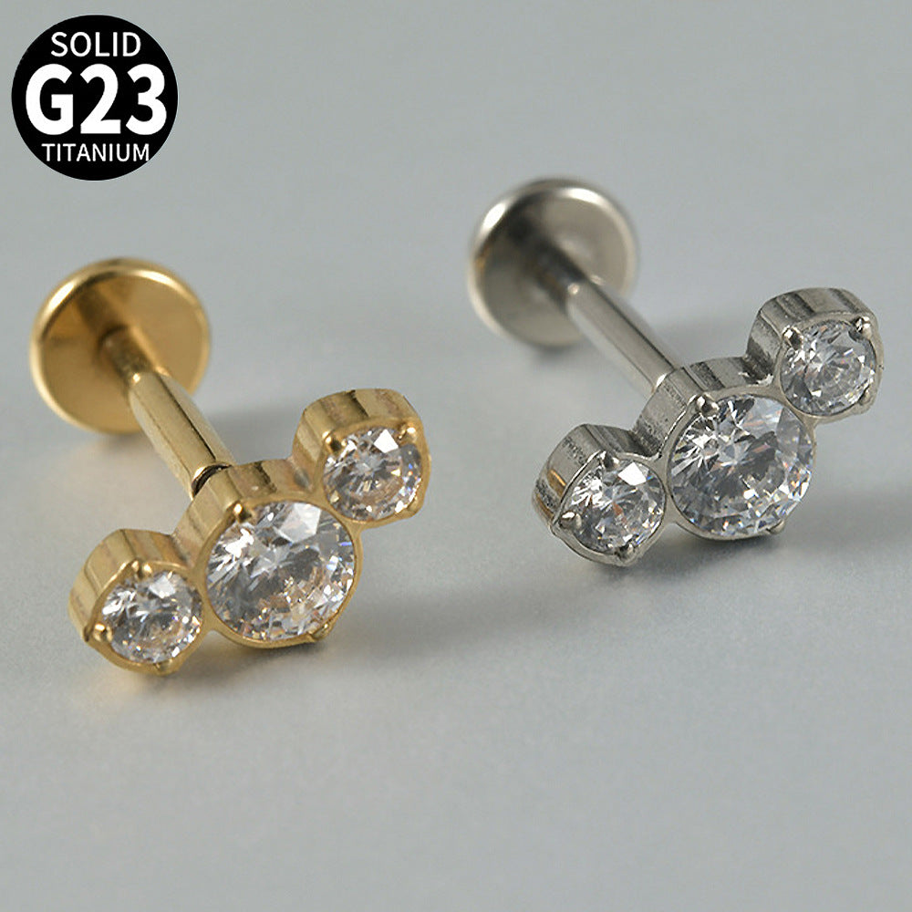 Three big round Zircon Threadless Ear stud Labret Piercing
