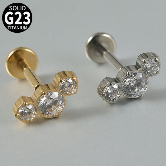 Three big round Zircon Threadless Ear stud Labret Piercing