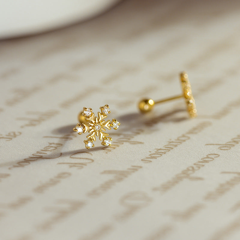 14K Yellow Gold Snowflake Moissanite Stud – Threaded Ball Back Piercing