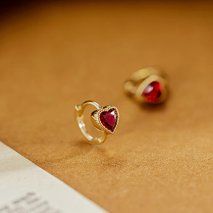 14K Solid Gold Heart-Shaped Red Zircon Helix Piercing Hoop Earring – Romantic & Dainty