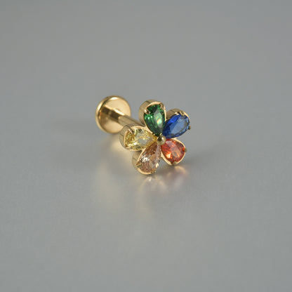 Sunflower Multi-color Zircon Stone Flatback Threadless Labret Ear Stud Piercing