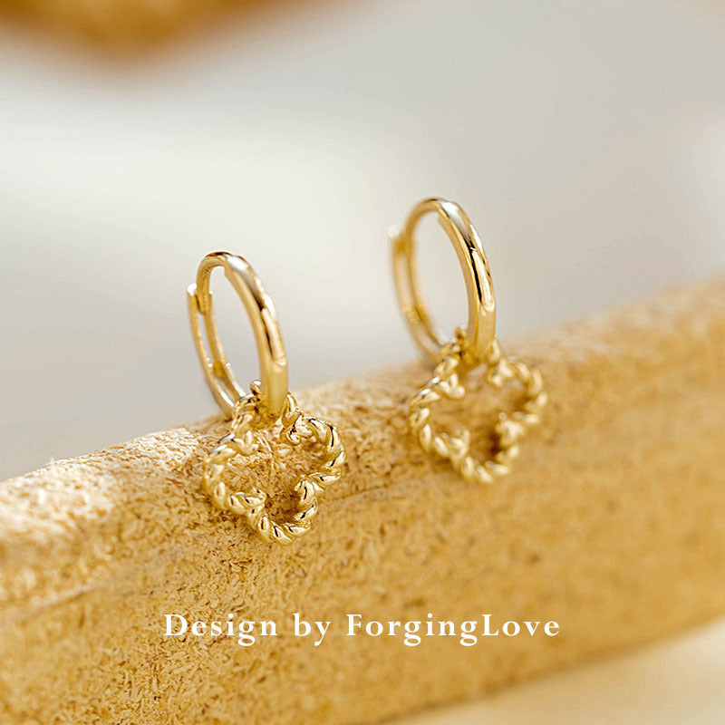 14K Solid Gold Four-Leaf Clover Huggie Drop Earrings – Lucky Charm Design