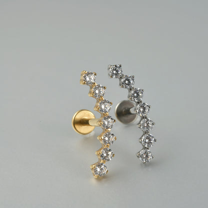Big Long Seven / Nine Crystal stones Curved Threadless Tragus Ear Piercing