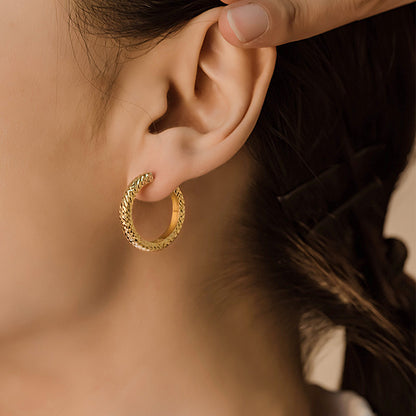 14K Solid Gold Engraved Large Hoop Earrings – Classic Gift for Women