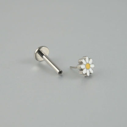 18G Daisy Flower Titanium Push-in Ear Labret Pin Piercing