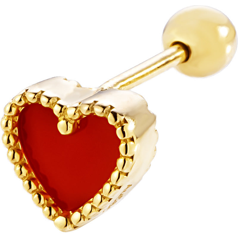 14K Solid Gold Red Agate Heart Piercing Stud – Threaded Ball Back | Hypoallergenic