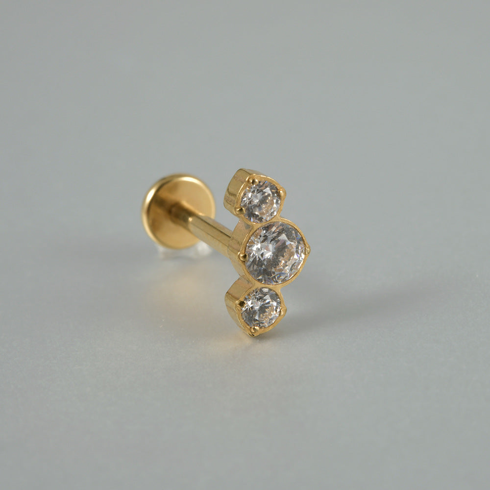Three big round Zircon Threadless Ear stud Labret Piercing