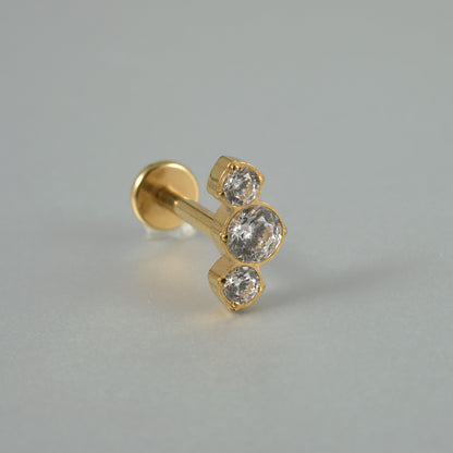 Three big round Zircon Threadless Ear stud Labret Piercing