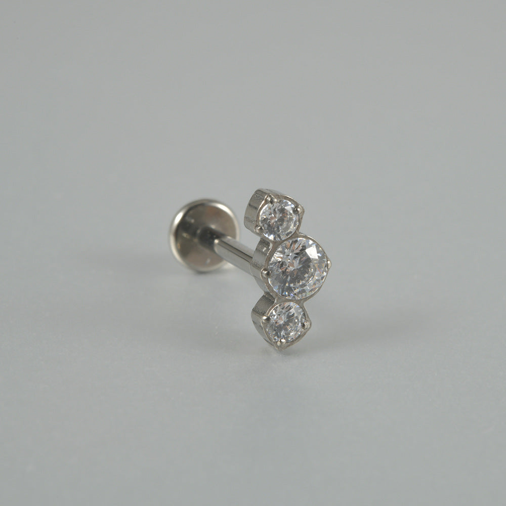 Three big round Zircon Threadless Ear stud Labret Piercing
