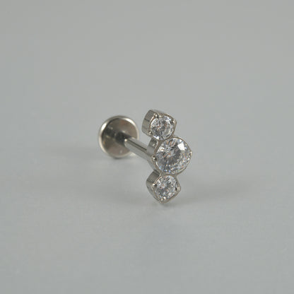 Three big round Zircon Threadless Ear stud Labret Piercing