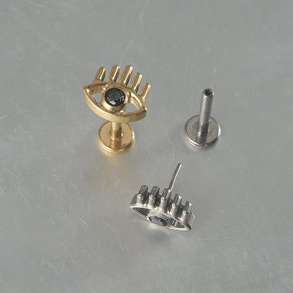 Big Devil Eyes Black stone Flatback Push-in Pin Labret Tragus Piercing