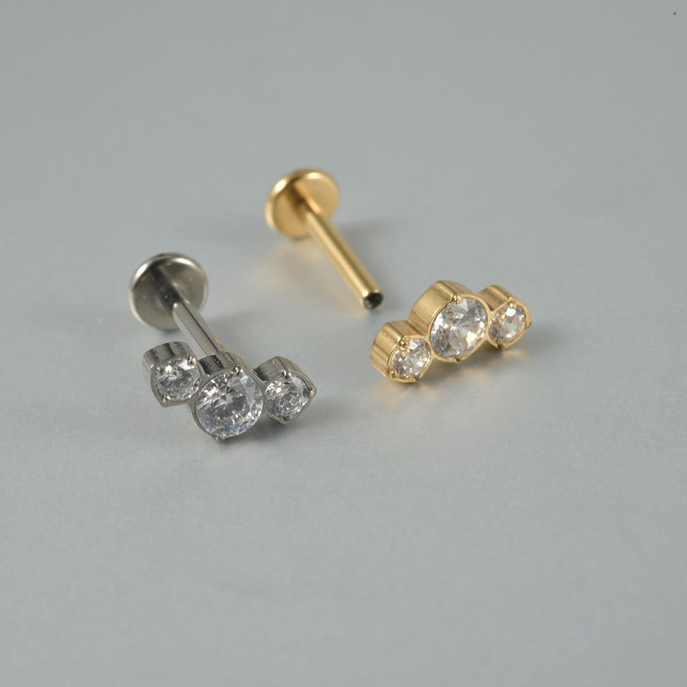Three big round Zircon Threadless Ear stud Labret Piercing