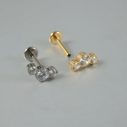 Three big round Zircon Threadless Ear stud Labret Piercing