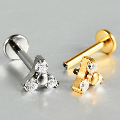 Triangle Flower Zircon Stone Threadless Flatback Labret Ear Piercings