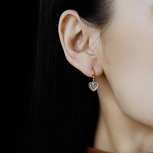 14K Solid Gold Heart Pendant Drop Hoop Earrings – Engraved Gift Jewelry for Women