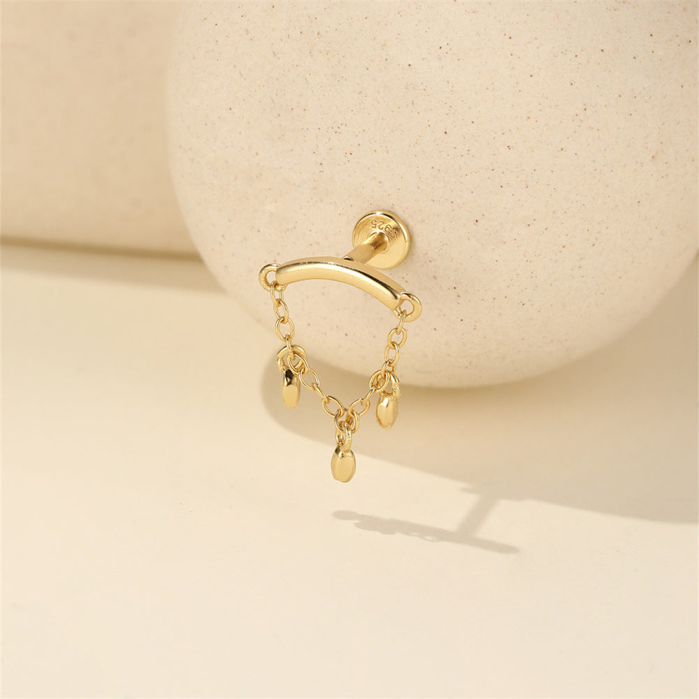 ASTM F136 Star/Moon Chain Tassel Threaded Cartilage Piercing Earrings Ear Studs
