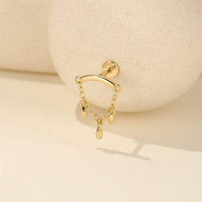 ASTM F136 Star/Moon Chain Tassel Threaded Cartilage Piercing Earrings Ear Studs